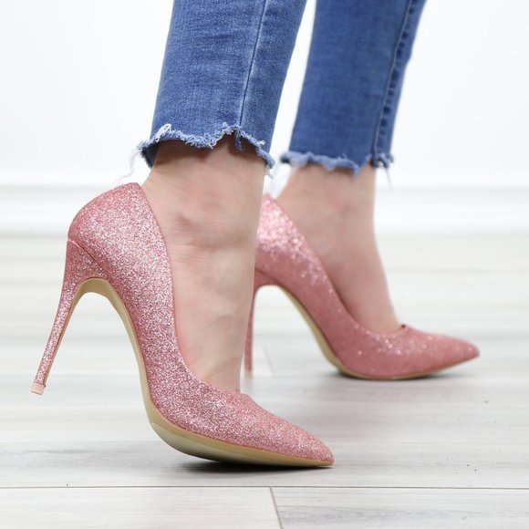 Glitter Pointed Toe High Heel Wedding Party Pumps - Picture 8 of 15